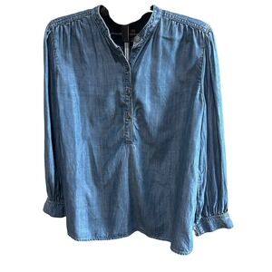 Chico's Women's Chambray Denim Button Up Long‎ Sleeve Tunic Blouse Size 2 (L/12)